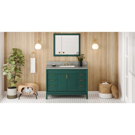 Jeffrey Alexander 48In. Forest Green Theodora Vanity, Steel Grey Cultured Marble Vanity Top, Undrmnt Rctngl Bowl VKITTHE48GNSGR
